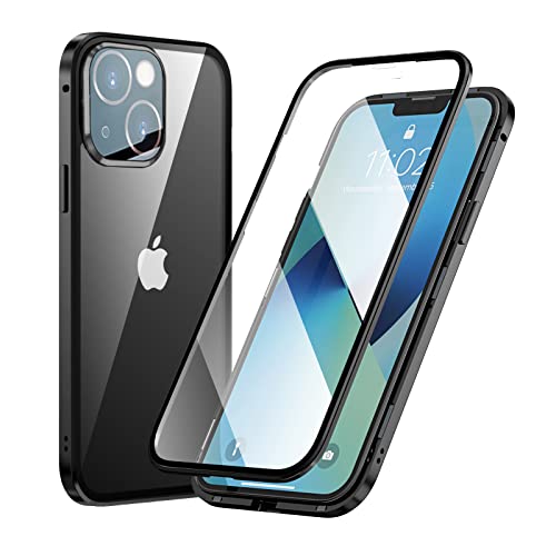 MIMGOAL Funda Magnética de Doble Cara para iPhone 13 Carcasa Protección de 360 ​​Grados [Cristal Templado Case] con Protector de Pantalla Incorporado y Protector de Lentes de Cámara Negro