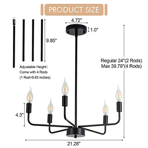 Shansrui TH2002-5B-ZTD Matte Black Chandelier Modern Farmhouse Candle Ceiling Light Contemporary 5 Lights Pendant Light Fixtures thumb #4
