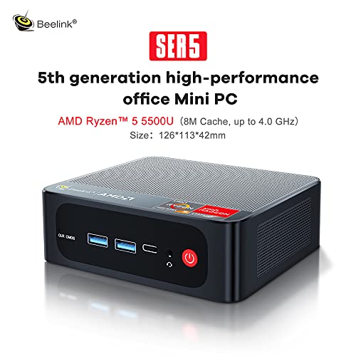 Beelink Mini Pc, Mini Computer Amd Ryzen 5 5500U(Up To 4.0Ghz) 7Nm, 6C/12T, 16Gb Ddr4 Ram 500Gb Nvme Ssd, Dual Hdmi|Type-C|Wi-Fi 6|Rj45|Bluetooth 5.2 Gaming Office Mini Computer #TOP1