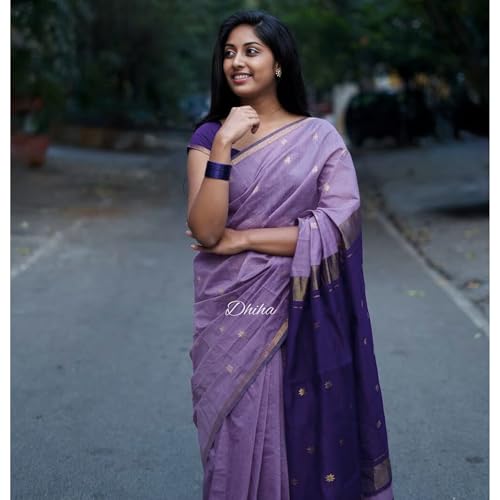 Image of Original Maheswari Cotton Silk Saree for Women | Kanjivaram Pure Silk Cotton Sari with Blouse | Zari Work | Tassels | Handloom Weave