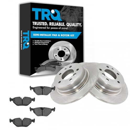 Image of TRQ Rear Brake Pad and Rotor Set Semi Metallic | For 1989-1995 BMW 525i 1993 525iT 1994-1995 530i 1989-1993 535i