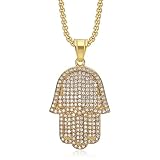 Genérico Hip Hop Congelado Hamsa Colgante de Mano de Fátima Dorado Plata CZ Palm Amuleto Collar para mujer Hombre Joyería