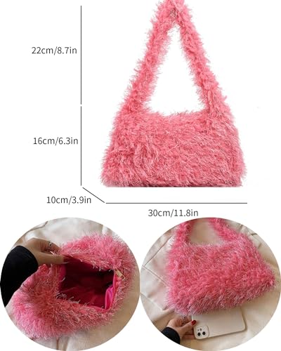 Image of Fluffy Shoulder Hobo Bag Handbag and Purse Women Y2K Fuzzy Soft Plush Underarm Tote Bag