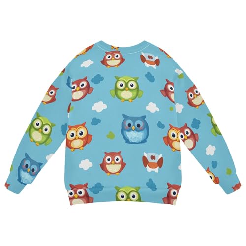 JUNZAN Cute Cartoon Owls Blue Big Girls Sweatshirts Hoodies Fleece Kids Pullover Hoodie Party 4T2