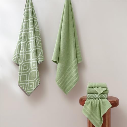 Image of Modern Threads 6 Piece Bath Towel Set - Bathroom Set with 2 Bath Towels, 2 Hand Towels, and 2 Wash Cloths - 100% Cotton, Super Absorbent & Extra Soft - Reversible Classic Diamond (Sage Green)