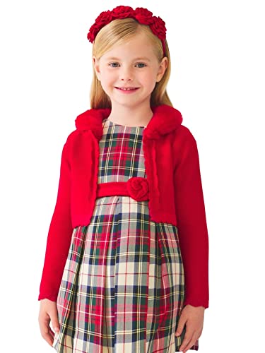 Abel & Lula Faux Fur Collar Cardigan for Girls Red