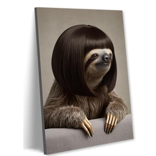 2D Funny Sloth Canvas Wall Art, Cute Animal with Brown
