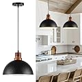 Mgcanyu Black Pendant Lights Kitchen Island, 11.8" Hammered Metal Black Dome Pendant Lighting Black and Wood Pendant Light Fixture Hanging Ceiling Light for Dining Living Room Restaurant Sink