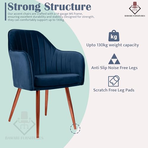 Image of Set of 2 Accent Chair for Living Room | Modern Armchair in Soft Velvet Fabric with Sturdy Legs | Premium Chair for Home Living Room Bedroom Restaurent | (Bronze Legs, Blue)