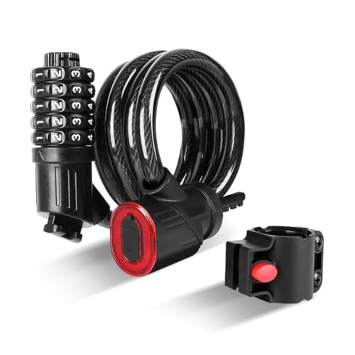 Moliuoly Candado inteligente para bicicleta con luz LED trasera, código de 5 dígitos, cable de acero 1,2 m, USB recargable, luz automática en oscuridad, con soporte
