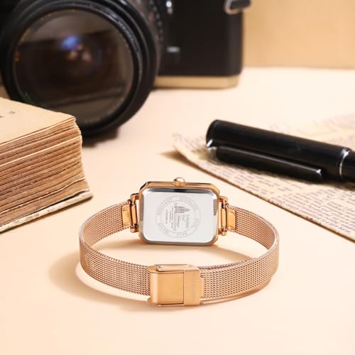 Image of London Fog Victoria Collection Analog Quartz Watch for Women with Textured Dial, Rectangular Metal Case, Mineral Glass, Mesh Strap & Water Resistant - LFW20006