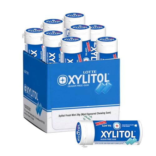 Lotte Xylitol Fresh Mint Chewing Gum (29g x 9 tubes) - Sugar-Free Breath Freshening Gum with Xylitol