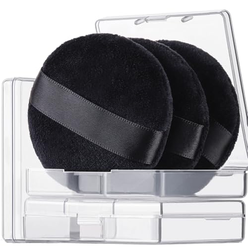 Teenitor 3Pcs Powder Puffs for Face Powder 2.36 Inch, Makeup Powder Puff for Loose and Pressed Powder, Face Powder Puff with Case, Black