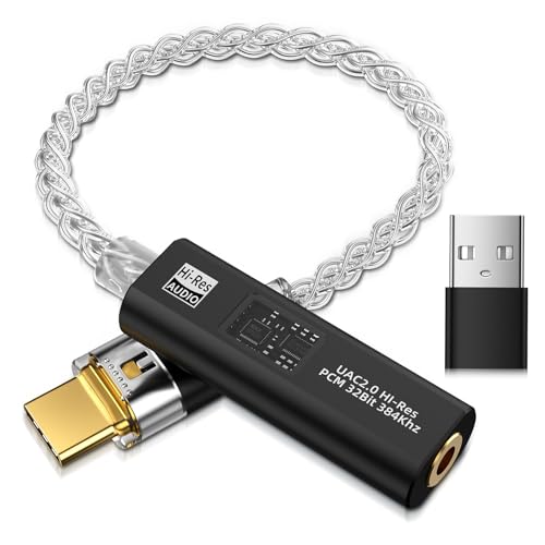 USB C to 3.5mm Audio Adapter Equipped with Dual DAC Chip CX31993&MAX97220, Audio Dongle with HiFi Amplifier, USB C to 3.5mm Headphone Aux Converter & USB A Adapter for Android iPhone iPad PC Mac