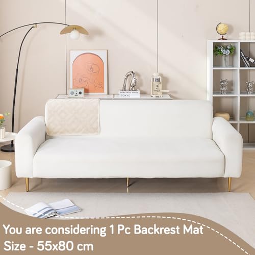 Image of HOKIPO 'Velvet Maze' Premium Sofa Backrest Cover Mat 55x80 cm with Anti-Slip Backing | 1 Pc - Beige (AR-6279-BGE)