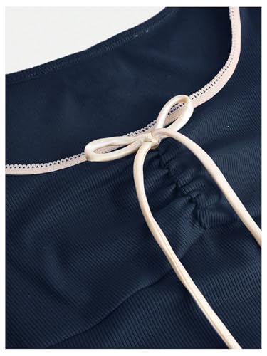 Girl's Bowknot Sweetheart Neck T Shirt Long Sleeve Slim Fit Colorblock Tee Tops3