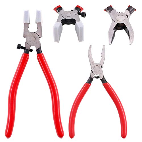 Hilitchi 2-Pcs Premium Glass Running Breaking Pliers Grozier Pliers Set Glass Tools Mosaic Tools For Stained Glass Mosaics And Fusing Work #TOP19