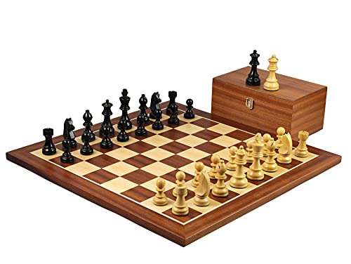 Chessgammon Holzschach Set Mahagoni Brett 21" Gewichtet Ebonisiert Deutsch Staunton 3.75" Cover