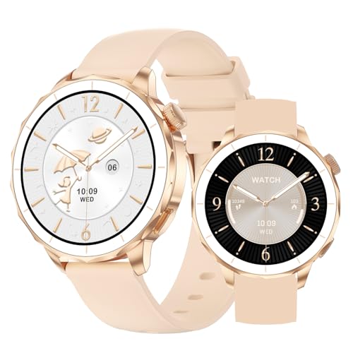 JUSUTEK 2025 業界新登場 綺麗レディーススマートウォッチ通話機能付き,1.32インチAMOLED金属腕時計,Bluetooth6.0,ローカル音楽再生,IP68防水,女性機能, 4GBメモリ,写真帳,電卓,リモコン撮影,ミニゲーム,smart