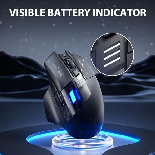 INPHIC A9 Explorer - Mouse Bluetooth 5.0/2.4G wireless ricaricabile, 2400 DPI, luce respiratoria RGB, indicatore di batteria visibile, mouse cordless per laptop/PC/computer