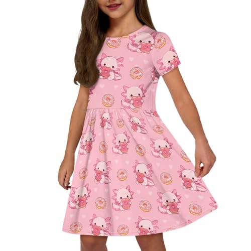 Image of Girls Dress with Pockets Basic Short Sleeve High Waist Swing Skater Dress School Party Dress for Kids