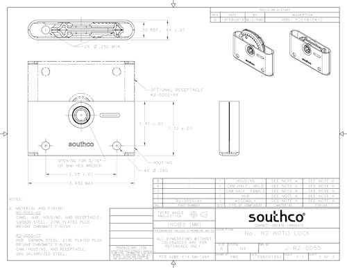 Image of Southco Heavy Duty Roto Lock Kit - Concealed Panel Fastening Draw Latch Coffin Lock - R2-0055-02 & R2-0002-02
