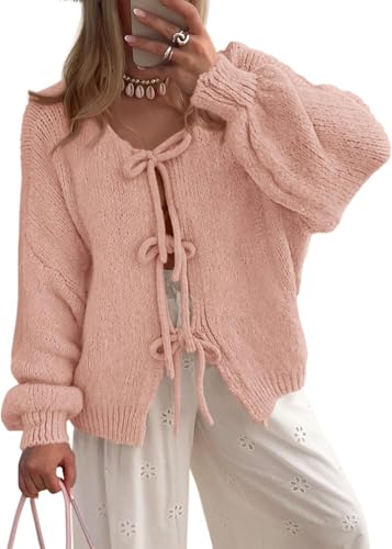 BUNSLOOM Y2K Strickjacke Damen mit Schleife Vorne Puffärmel Strickmantel Herbst Oversize Pullover Grobstrick Warme Cardigan BUNSLOOM Y2K Strickjacke Damen mit Schleife Vorne Puffärmel Strickmantel Herbst Oversize Pullover Grobstrick Warme Cardigan