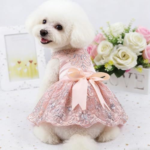 Vestido de encaje para perro princesa rosa talla S