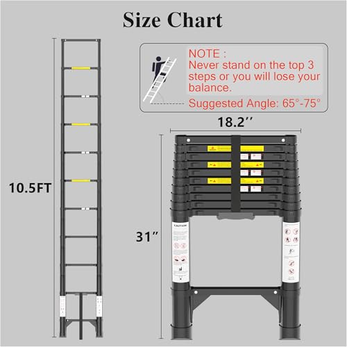Image of Telescoping Ladder, 10.5 FT 330 Lbs Aluminum Extension Ladder, Black | Telescopic, Collapsible & Adjustable, Compact Retractable Ladder for House, Roof, RV & Travel Trailer