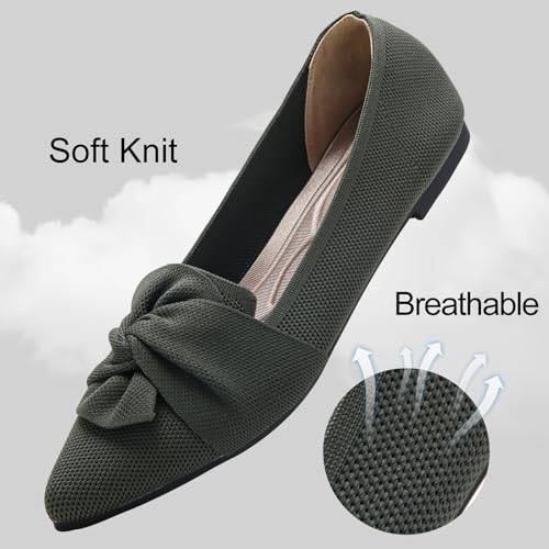 Image of HIULYCENCE Flats for Womens Pointed Toe Ballet Flats with Bow Comfortable Knit Dressy Flats