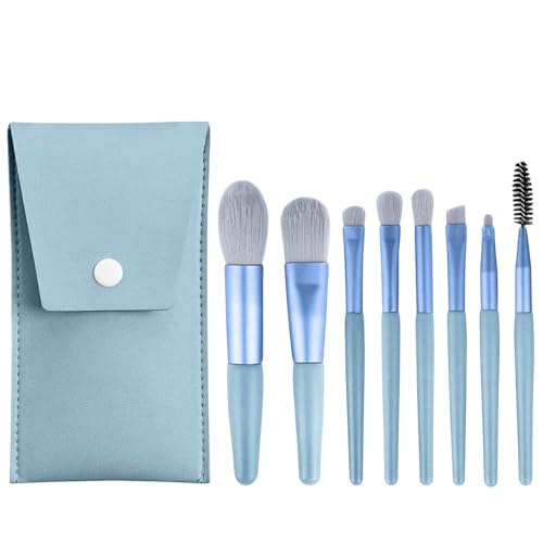 Gleva 8 Pcs Brush Set With Pouch, Makeup Brushes Premium Synthetic Kabuki Foundation, Concealers, Eye Shadows Professional Blush, Face Powder, Highlighter, Contour, Blending Eyeliner (Blue)