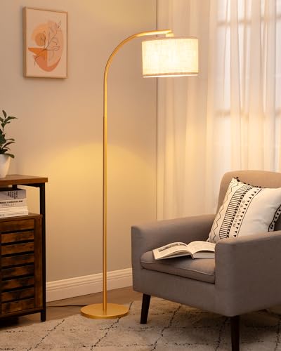 EDISHINE Lampadaire Doré Salon, Lampe à Arc Abat-Jour en Lin