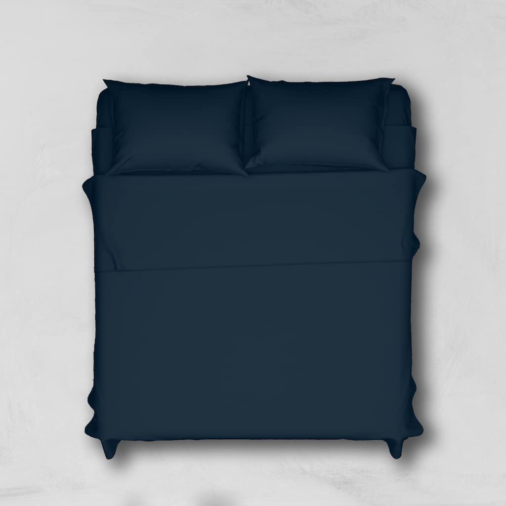 LARA MORADA - Set Completo Lenzuola Una Piazza E Mezza, Misura Francese, 100% Cotone, Made in Italy, Tinta Unita, per Letto 1 Piazza E Mezza 140x200cm, Blu