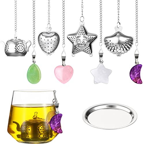 4 Packs Tea Infusers For Loose Tea, Stainless Steel Tea Ball Tea Strainer With Crystal Stone Pendants And Drip Tray Cute Loose Leaf Tea Ball Infusers For Loose Tea Teacups Accessories (Cute Style) #TOP18