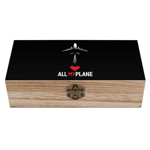ALL MY AIRPLANE Wooden Storage Boxes Vintage Jewelry Organizer Locked Keepsake Box with Lid