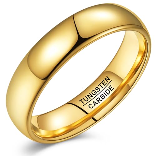 Vakki Gold Tungsten Wedding Bands for Men Women 2/4/6/8mm 14k Gold Plated Slim Stacking Stackable Engagement Promise Rings Domed High Polished Finish Comfort Fit size 5-12