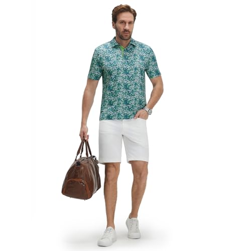 Image of M MAELREG Mens Golf Shirt Short Sleeve Dry Fit Print Moisture Wicking Performance Patterns Collared Polo Shirt