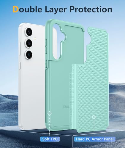 Image of FNTCASE for Samsung Galaxy S24 Case: Dual Layer Heavy Duty Cell Phone Protective Cover Shockproof Rugged with Non-Slip Textured - Military Drop Protection Bumper Tough - 2024, 6.2inch Mint Green