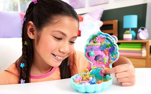 Polly Pocket Coffret Île des Paillettes, Jouet de Voyage avec 1 Mini-Figurine sirène, Animaux Aquatiques et Accessoires thématiques, JCB16
