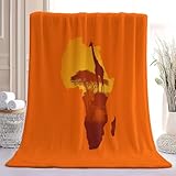 Orange Farbe Flanell Fleecedecke – Weiche Strapazierfähige Decke 100 x 130 cm mit Afrikanische Karte Baum Giraffe, Thermo Sofadecke Bettdecke für Wohnzimmer Schlafzimmer Alle Jahreszeiten