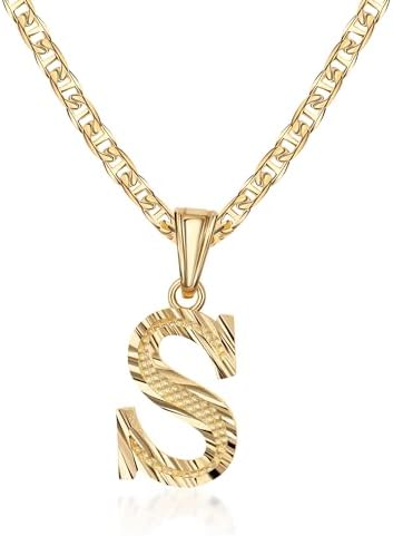 Barzel 18K Gold Plated Initial Necklace with Diamond Cut Initial,...