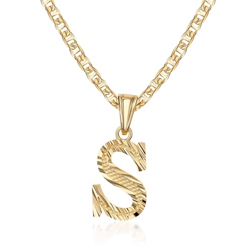 Barzel 18K Gold Plated Initial Necklace with Diamond Cut Initial,18″ Chain with 2″ Extension, Waterproof, High Polish Finish, Made in Brazil