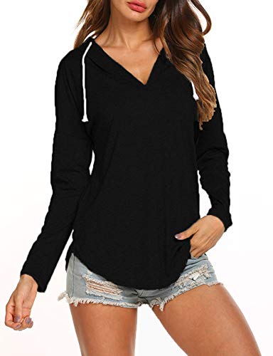 OURS Women s Long Sleeve Henley V Neck Loose Casual Tunic Shirts Blouse Black S