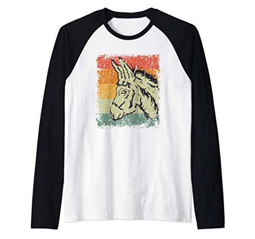 Retro Mula Regalo Vintage Burro Camiseta Manga Raglan