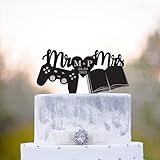 Game controller book worm wedding topper,book nerd cake topper,Gamer wedding book lover topper,video game bookish wedding cake topper,