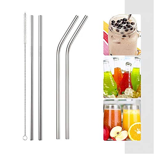 Trexee Set of 5 Reusable Food Grade BPA-Free Metal Steel Straw with Cleaning