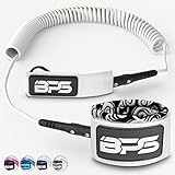 BPS 'Storm' Premium Coiled SUP Leash - 10ft Leash with Triple Rail Savers and Double Swivels (Koru White)