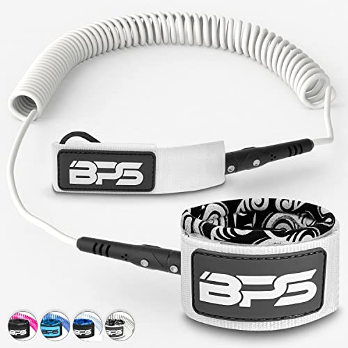 Bps 'Storm' Premium Coiled Sup Leash - 10Ft Leash With Triple Rail Savers And Double Swivels (Koru White) #TOP12