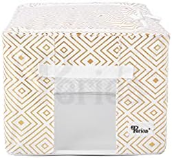 Periea Beau Folding Collapsible Stackable Fabric Home Storage Boxes with Steel Frames (Black & White, Large)