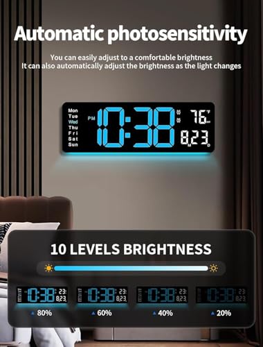Image of 15-Inch Digital Wall Clock with Large LED Display - Remote Control, Auto-Dimming, Night Light, Date, Day, Temperature, DST Function - Ideal for Living Room, Bedroom (16 Inch Blue)